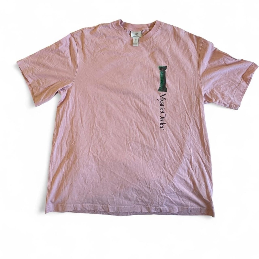 H&M Mystic Order Oversized Graphic T-Shirt, Pink Cotton, Size Large